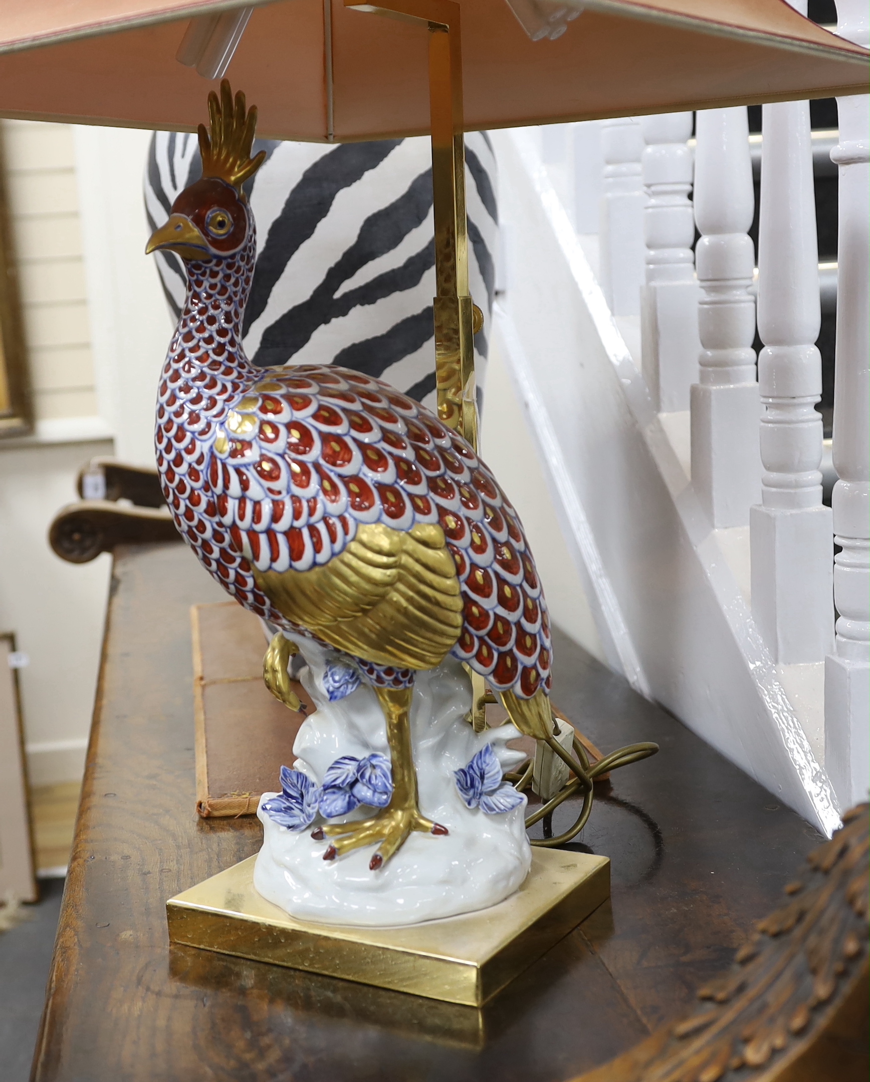 An Italian Herend style porcelain table lamp, 71cm high